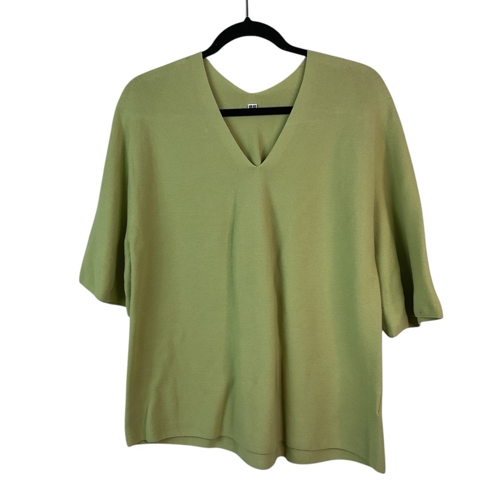 Uniqlo V-Neck Short Bell Sleeve Knit Top - Lt chartreuse XL